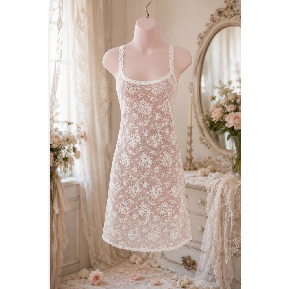 Cosabella Foxie White Lace Slip Dress Sheer Floral Bridal Coquette Italy Small